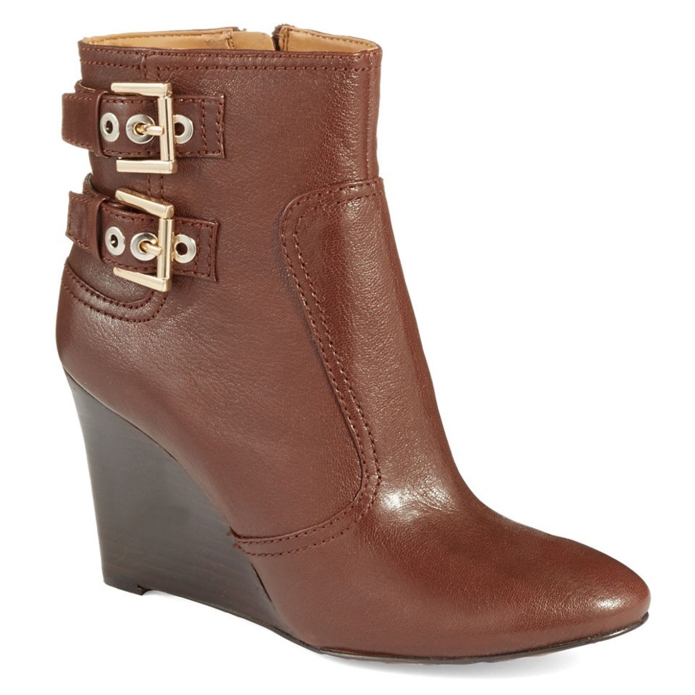 PRICE FIRM • Nine West Buckle Wedge Bootie